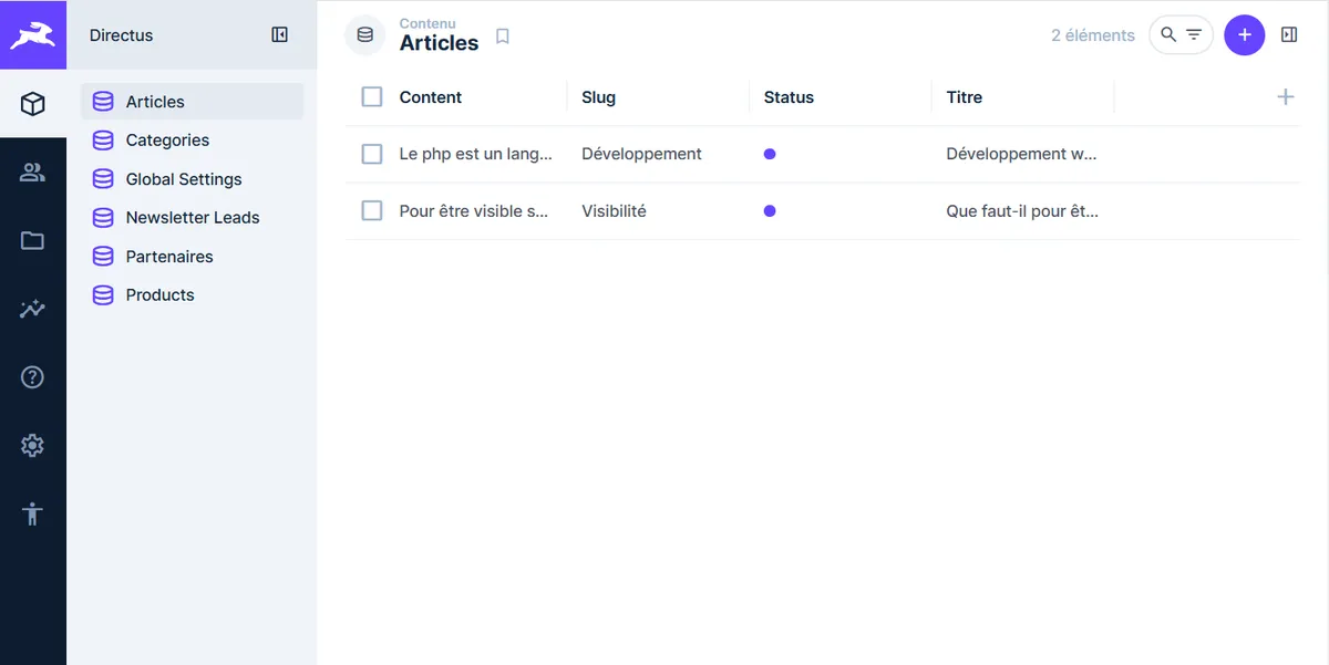 Interface d'administration Directus : Gestion simple de vos contenus